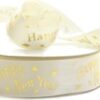 Cream New Year Print Cream Printed Ribbon
