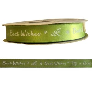 White Best Wishes Print Green Printed Ribbon