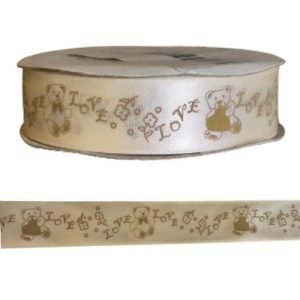 Ivory Teddy Print Pale Cream Printed Ribbon