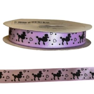 Black Poodle Print Purple Printed Ribbon